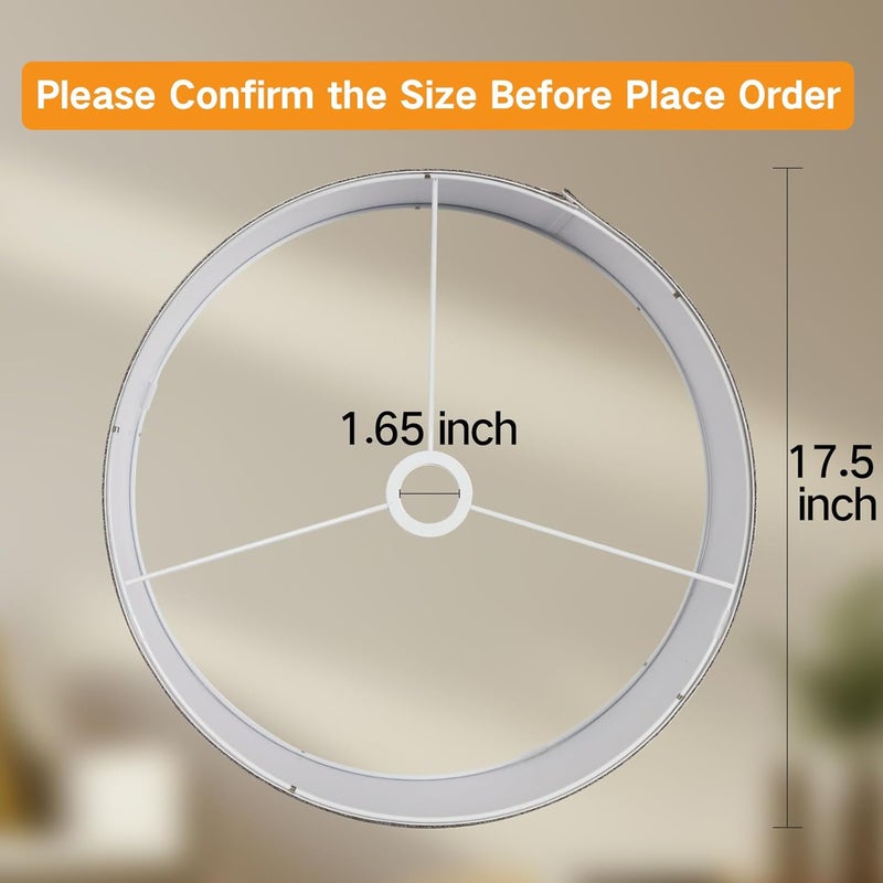 OUTON Grey Large Drum Lamp Shades for Floor Lamps, 17.5" Top x 17.5" Bottom x 10" High, Easy to Assemble, Replacement Linen Lampshades for Table Lamps & Bedside Lamps (1.65" Spider) - Image 2